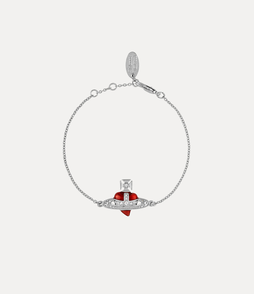 New Diamante Heart Bracelet - Platinum / Crystal / Indian Pink Enamel