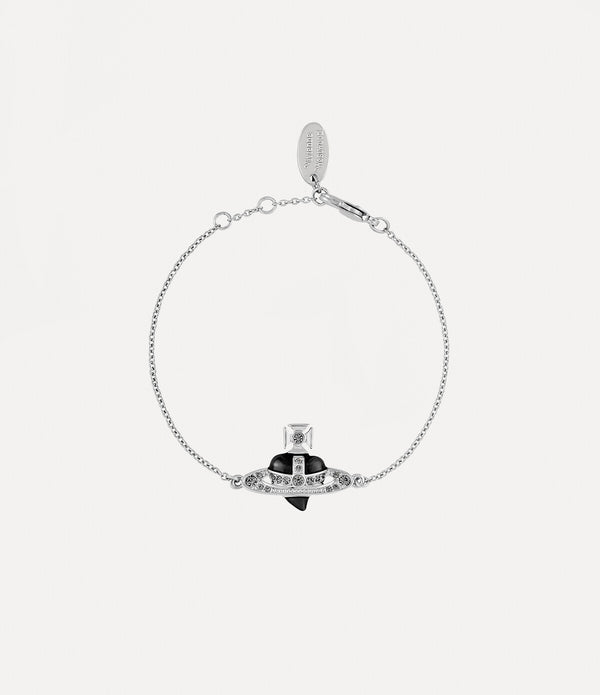 New Diamante Heart Bracelet - Platinum / Black Diamond Crystal / Black