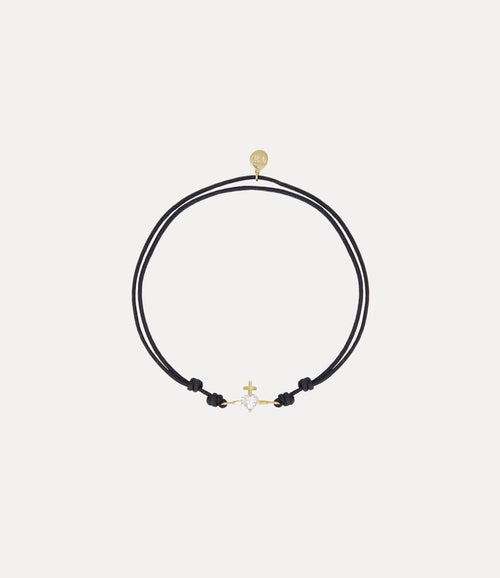 Valentine's Gold Heart Cord Bracelet - Gold / White Lab Grown Diamond / Black Fabric Cord