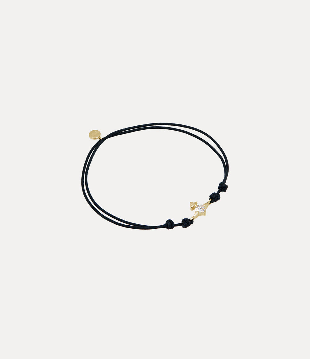 Valentine's Gold Heart Cord Bracelet - Gold / White Lab Grown Diamond / Black Fabric Cord