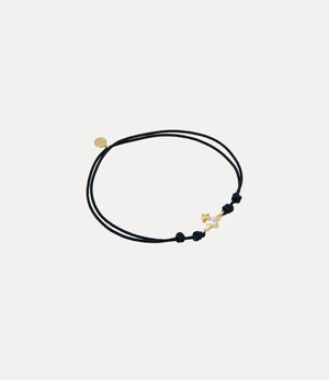 Valentine's Gold Heart Cord Bracelet - Gold / White Lab Grown Diamond / Black Fabric Cord