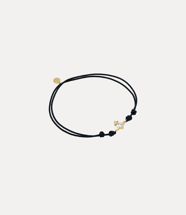 Valentine's Gold Heart Cord Bracelet - Gold / White Lab Grown Diamond / Black Fabric Cord