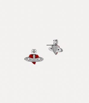 New Diamante Heart Earrings - Platinum / Crystal Crystal / Indian Pink Enamel