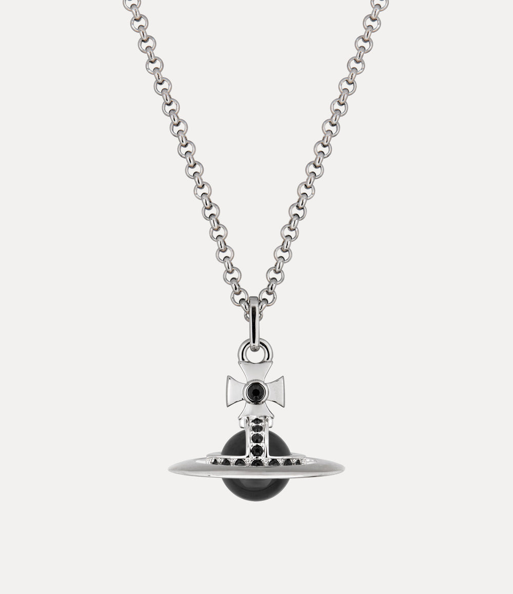 New Tiny Orb Pendant Necklace - Platinum / Black CZ / Jet Crystal