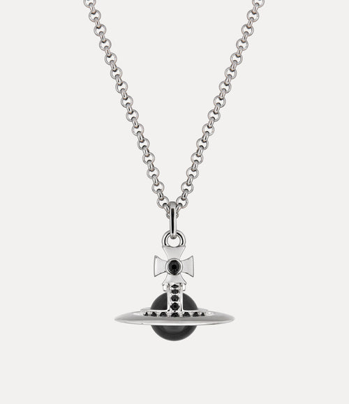 New Tiny Orb Pendant Necklace - Platinum / Black CZ / Jet Crystal