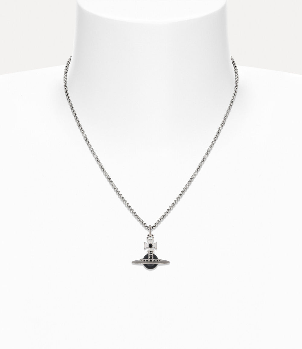 New Tiny Orb Pendant Necklace - Platinum / Black CZ / Jet Crystal