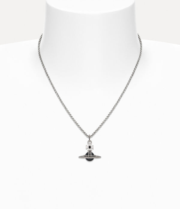New Tiny Orb Pendant Necklace - Platinum / Black CZ / Jet Crystal