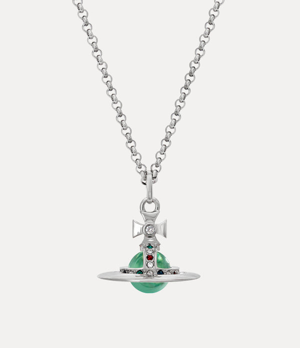New Tiny Orb Pendant Necklace - Platinum / Mint Green / Multi