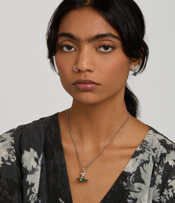 New Tiny Orb Pendant Necklace - Platinum / Mint Green / Multi