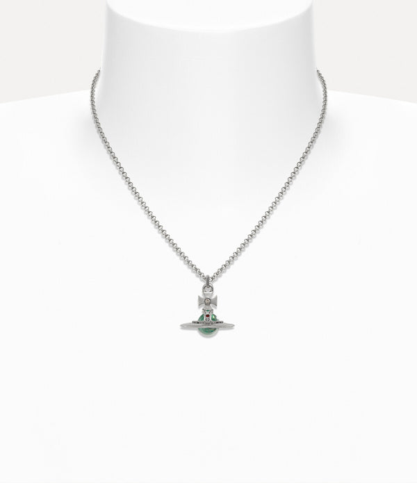 New Tiny Orb Pendant Necklace - Platinum / Mint Green / Multi