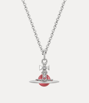 New Tiny Orb Pendant Necklace - Platinum / Indian Pink CZ / Padparadscha, Light