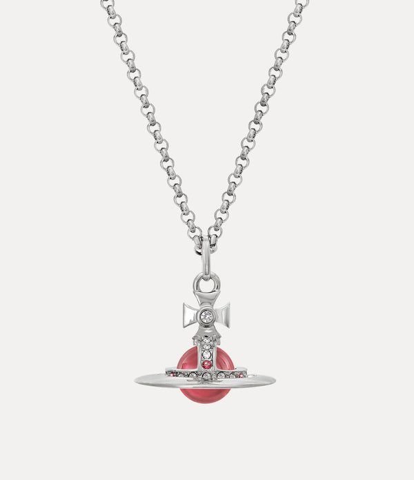 New Tiny Orb Pendant Necklace - Platinum / Indian Pink CZ / Padparadscha, Light