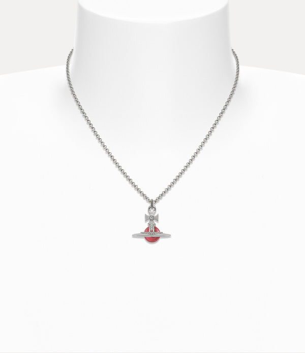 New Tiny Orb Pendant Necklace - Platinum / Indian Pink CZ / Padparadscha, Light