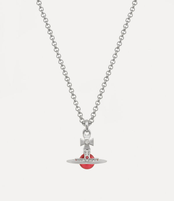 New Petite Orb Pendant Necklace - Platinum / Indian Pink CZ / Padparadscha, Light