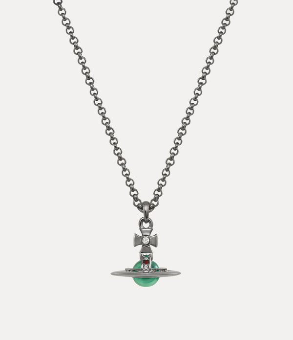 New Petite Orb Pendant Necklace - Ruthenium / Mint Green CZ / Emerald, Siam, Montana