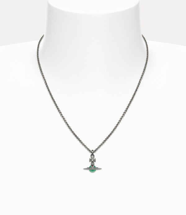 New Petite Orb Pendant Necklace - Ruthenium / Mint Green CZ / Emerald, Siam, Montana