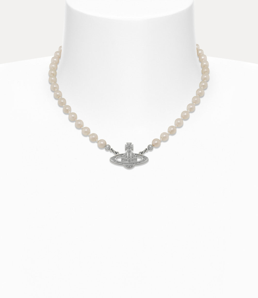 Mini Bas Relief Pearl Choker - Platinum / Crystal