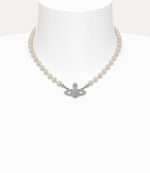 Mini Bas Relief Pearl Choker - Platinum / Crystal