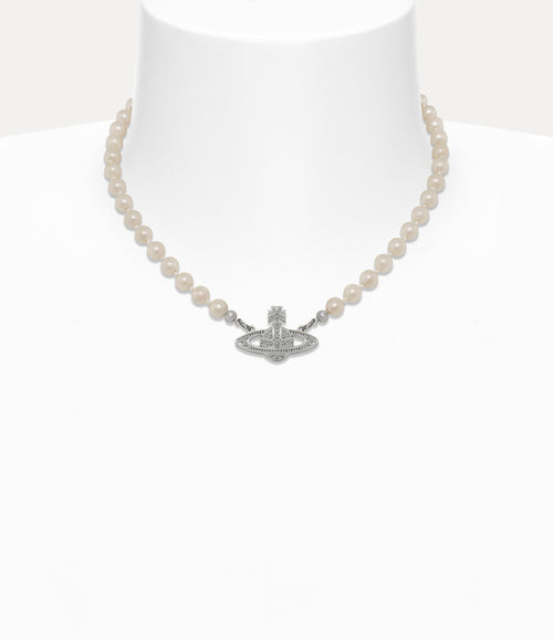 Mini Bas Relief Pearl Choker - Platinum / Crystal