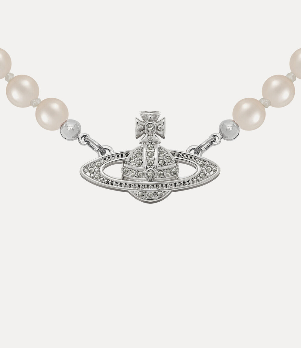 Mini Bas Relief Pearl Choker - Platinum / Crystal