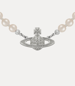 Mini Bas Relief Pearl Choker - Platinum / Crystal