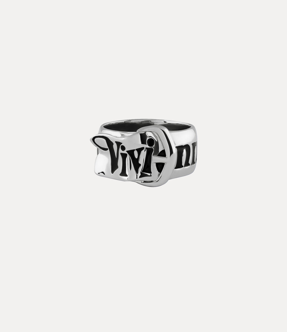 Belt Ring - Platinum / Black Enamel
