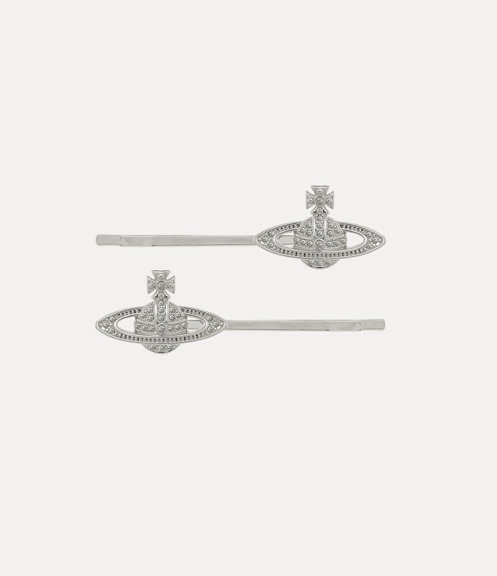 Mini Bas Relief Bobby Pin Pair - Platinum / White Crystal