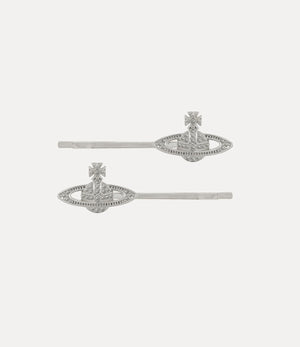 Mini Bas Relief Bobby Pin Pair - Platinum / White Crystal
