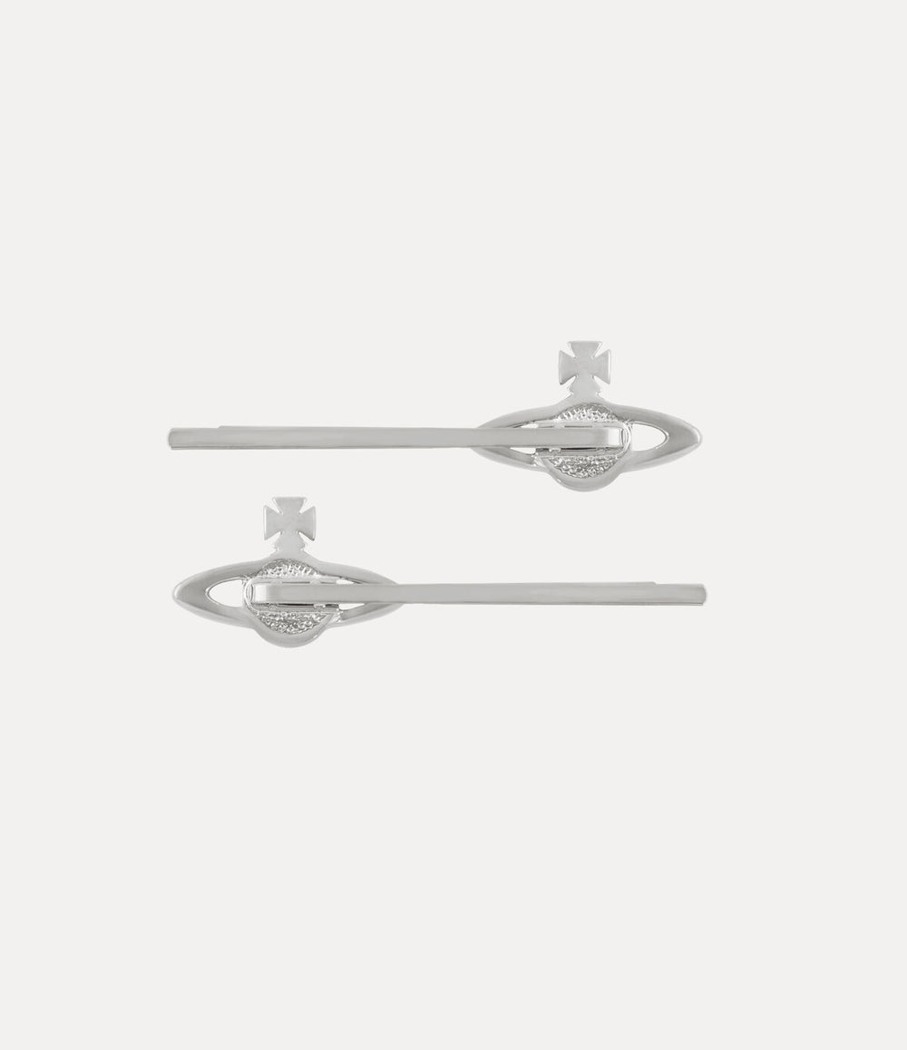 Mini Bas Relief Bobby Pin Pair - Platinum / White Crystal