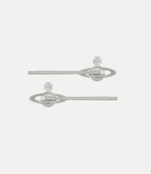 Mini Bas Relief Bobby Pin Pair - Platinum / White Crystal